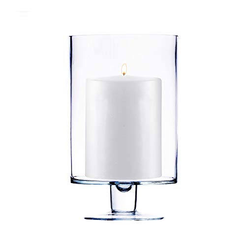 CYS EXCEL Glass Hurricane Pillar Candle Holder (H:10" W:6") | Multiple Size Choices Short Stem Candle Centerpieces | Stemmed Glass Cylinder Candle Vase