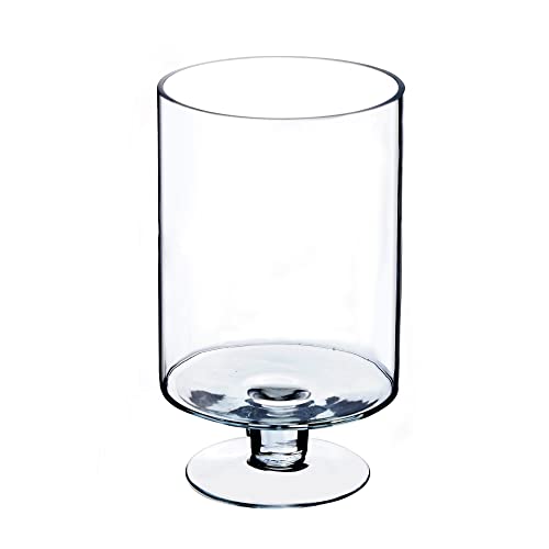 CYS EXCEL Glass Hurricane Pillar Candle Holder (H:10" W:6") | Multiple Size Choices Short Stem Candle Centerpieces | Stemmed Glass Cylinder Candle Vase