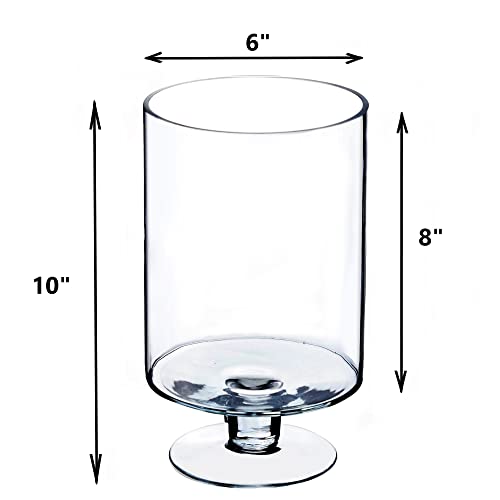 CYS EXCEL Glass Hurricane Pillar Candle Holder (H:10" W:6") | Multiple Size Choices Short Stem Candle Centerpieces | Stemmed Glass Cylinder Candle Vase