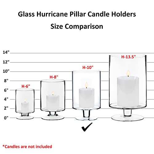 CYS EXCEL Glass Hurricane Pillar Candle Holder (H:10" W:6") | Multiple Size Choices Short Stem Candle Centerpieces | Stemmed Glass Cylinder Candle Vase