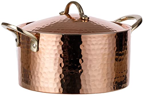 DEMMEX 1.2MM Thick Hammered Copper Soup Pot Stew Pan Casserole Dish, 3 Quarts (7.8" x 4")