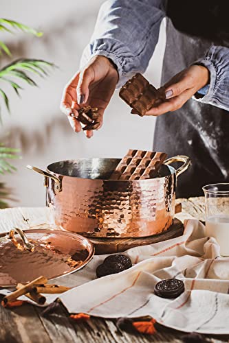 DEMMEX 1.2MM Thick Hammered Copper Soup Pot Stew Pan Casserole Dish, 3 Quarts (7.8" x 4")