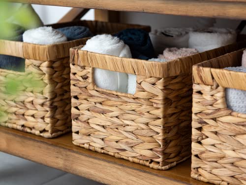 StorageWorks Wicker Basket, Baskets for Organizing, Storage Basket with Built-in Handles, Water Hyacinth Shelves (Medium 2-Pack, Natural Hyacinth)