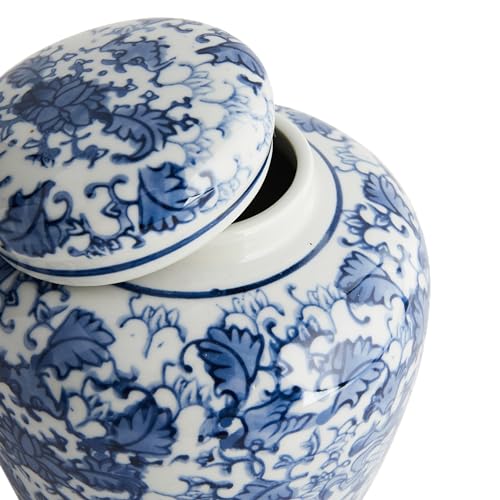 Creative Co-Op Blue & White Ceramic Ginger Jar with Lid