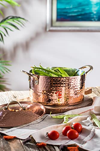 DEMMEX 1.2MM Thick Hammered Copper Soup Pot Stew Pan Casserole Dish, 3 Quarts (7.8" x 4")