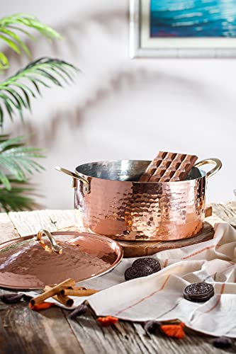 DEMMEX 1.2MM Thick Hammered Copper Soup Pot Stew Pan Casserole Dish, 3 Quarts (7.8" x 4")