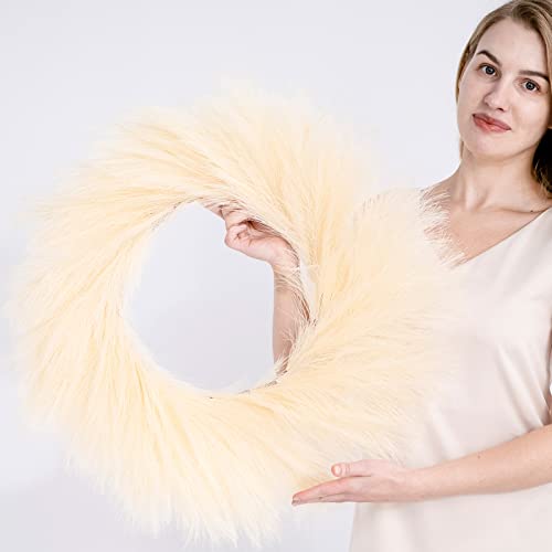 Hananona Artificial Pampas Grass Wreath, 26" Faux Pampas Grass Decor for Home Boho Fall Decoration (Beige, 1)