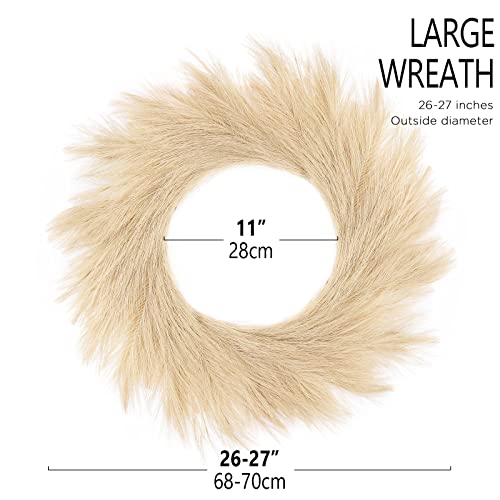 Hananona Artificial Pampas Grass Wreath, 26" Faux Pampas Grass Decor for Home Boho Fall Decoration (Beige, 1)