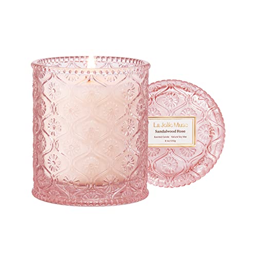 LA JOLIE MUSE Scented Candle, Sandalwood Rose Candle, Candles Gifts for Women, Natural Soy Candle, 8 oz 50 Hours Burn, Candles for Home Scented