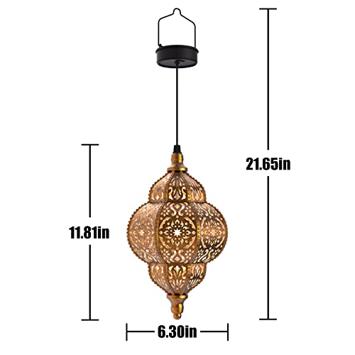 Hanging Solar Lights Outdoor Garden Decor Solar Lantern Waterproof Plastic Moroccan Outdoor Decorations for Patio Pathway Yard Backyard Garden Decorative (1 Pack, Bronze)