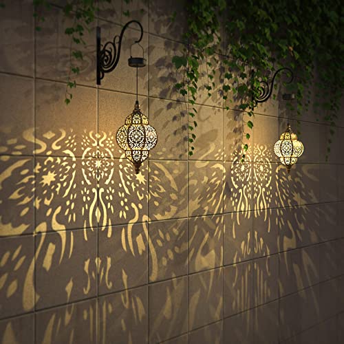 Hanging Solar Lights Outdoor Garden Decor Solar Lantern Waterproof Plastic Moroccan Outdoor Decorations for Patio Pathway Yard Backyard Garden Decorative (1 Pack, Bronze)