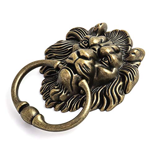 QWORK Antique Bronze Lion Door Handle Classical Lion Head Knocker, Classical Lion Head Knocker