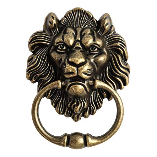 QWORK Antique Bronze Lion Door Handle Classical Lion Head Knocker, Classical Lion Head Knocker