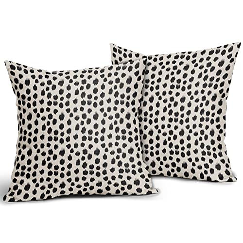 Polka Dot Pillow Covers 18x18 Set of 2 Black Cream Throw Pillows Boho Design Brush Strokes Decorative Outdoor Square Cushion Cover Linen Pillow Case for Home Sofa Couch Bed