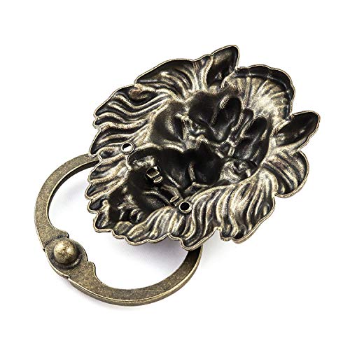 QWORK Antique Bronze Lion Door Handle Classical Lion Head Knocker, Classical Lion Head Knocker