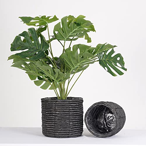 Set of 2 Water Hyacinth Planter Pot Indoor for Plant, Flower Pot, Succulent Pot, Basket Planter, Decorative Pot Cover (Black)