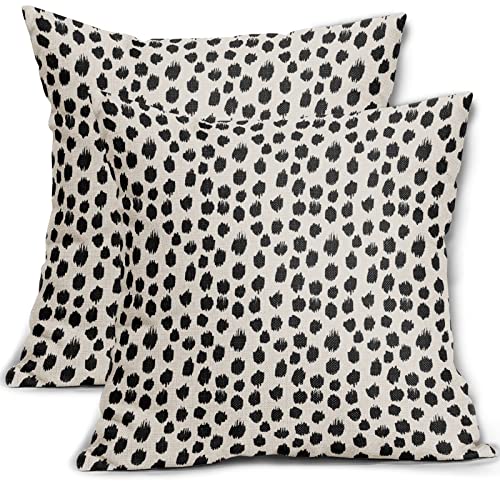 Polka Dot Pillow Covers 18x18 Set of 2 Black Cream Throw Pillows Boho Design Brush Strokes Decorative Outdoor Square Cushion Cover Linen Pillow Case for Home Sofa Couch Bed