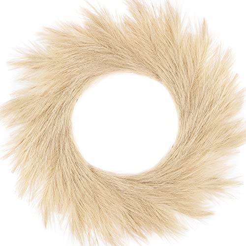 Hananona Artificial Pampas Grass Wreath, 26" Faux Pampas Grass Decor for Home Boho Fall Decoration (Beige, 1)