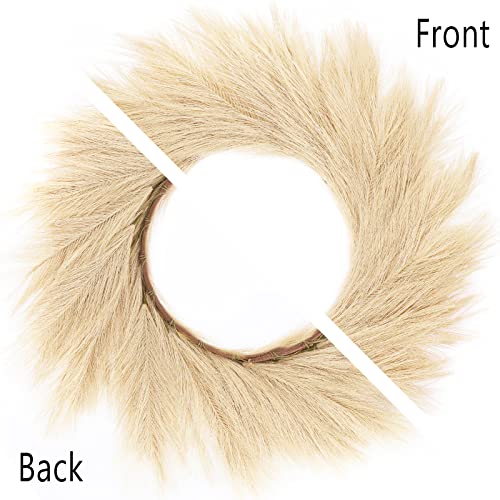 Hananona Artificial Pampas Grass Wreath, 26" Faux Pampas Grass Decor for Home Boho Fall Decoration (Beige, 1)