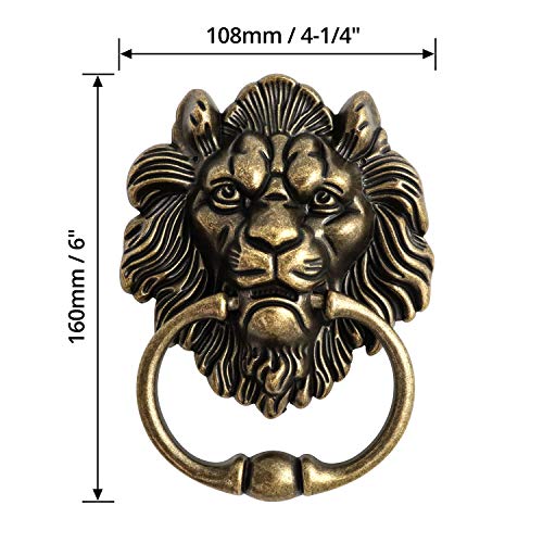 QWORK Antique Bronze Lion Door Handle Classical Lion Head Knocker, Classical Lion Head Knocker