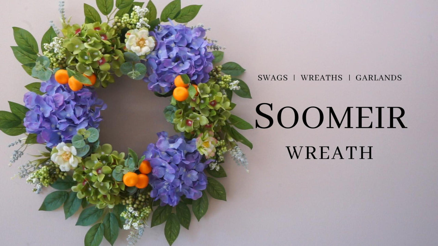 Summer Wreaths for Front Door, 20'' Spring Door Wreath Outside, Artificial Hydrangea Wreaths for All Seasons, Indoors, Home, Farmhouse, Window, Wedding